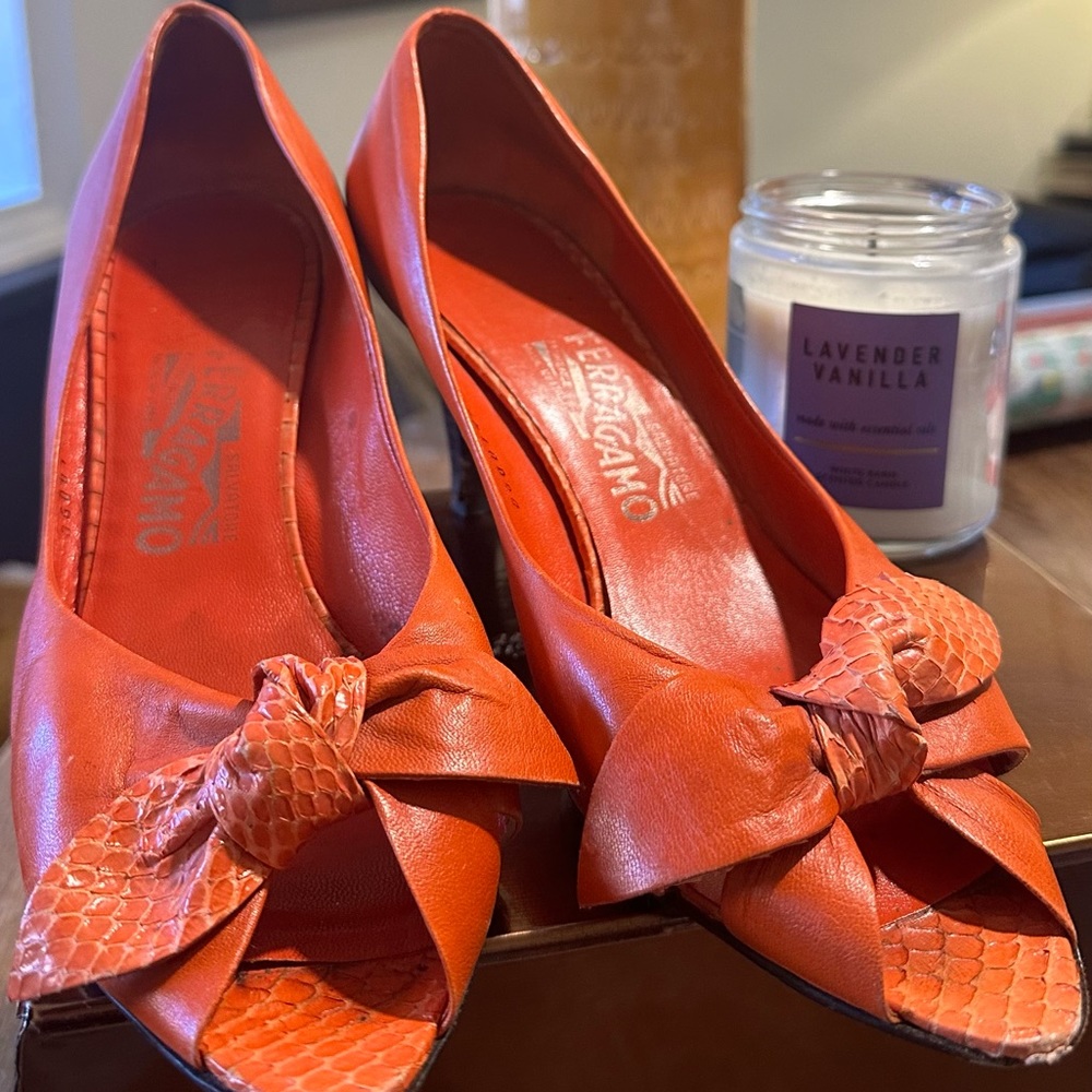 Orange Ferragamo Heels, Size 9